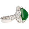 18K White Gold Type A Jadeite Jade Cabochon Cut Triangle Shape and Diamond Halo Ring