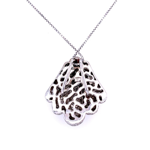 18K White Gold and Diamond Pave Sea Shell Pendant Necklace