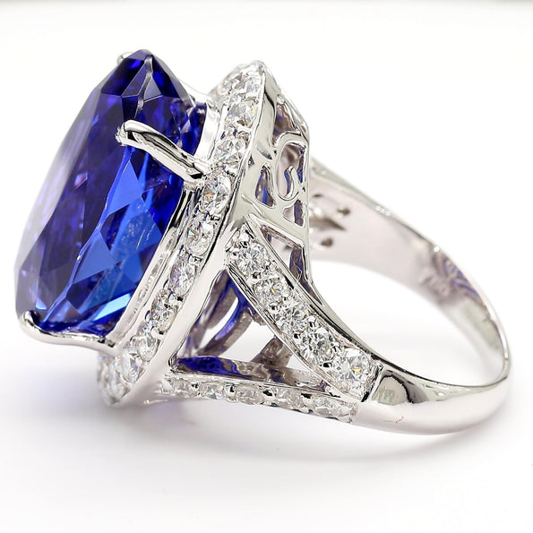 18.06 Carat AAAA Tanzanite 18K White Gold Split Shank Ring