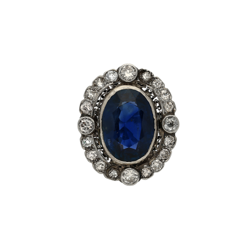 19th Century Victorian-Era 15 Carat Burma Oval-Cut Sapphire and Diamond Ring