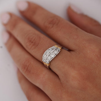 1.01 Carat Dual Row Diamond Channel Platinum & 18K Gold Wavy Band Ring – Assay Jewelers