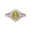 1.04 Carat Green Chrysoberyl Cat's Eye and Diamond Platinum Art Deco Style Ring