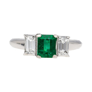 1.07 Carat Square-Cut Emerald and Diamond Three Stone Platinum Ring – Assay Jewelers