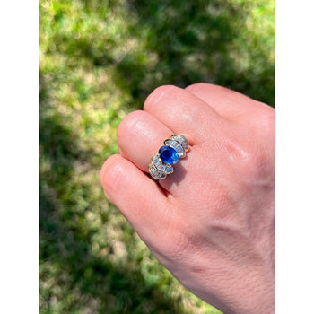1.19 Carat Oval Cut Blue Sapphire with Baguette Cut Diamonds in 14k Gold Ring – Assay Jewelers