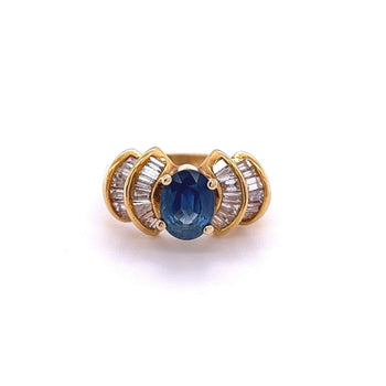 1.19 Carat Oval Cut Blue Sapphire with Baguette Cut Diamonds in 14k Gold Ring – Assay Jewelers