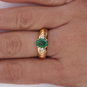 1.19 Carat Oval Cut Emerald & Diamond 14K Gold Statement Ring – Assay Jewelers