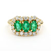 1.22 Carat Emerald & Diamond 18K Gold Halo Three Stone Band Ring