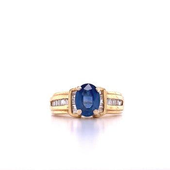 1.22 Carat Oval Cut Blue Sapphire with Baguette Cut Diamonds in 14k Gold Ring – Assay Jewelers