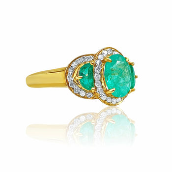 Bague Anciens à 3 pierres, taille ovale, émeraude colombienne, or jaune 18K – Assay Jewelers