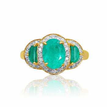 Bague Anciens à 3 pierres, émeraude colombienne taille ovale en or jaune 18K – Assay Jewelers