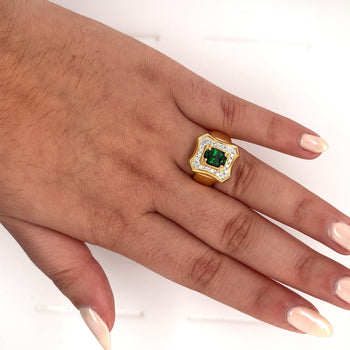 1.25 Carat Oval Cut Tsavorite And Round Cut Diamond Halo Rectangle Shape Ring – Assay Jewelers