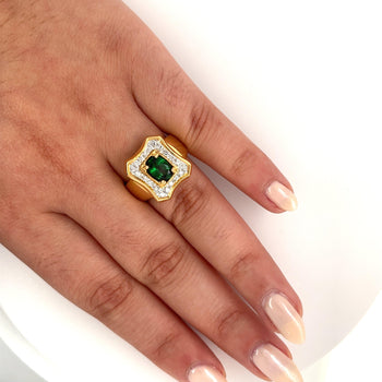 1.25 Carat Oval Cut Tsavorite And Round Cut Diamond Halo Rectangle Shape Ring – Assay Jewelers