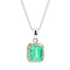 1.26 Carat Colombian Emerald Diamond Halo 18K White Gold Pendant Necklace