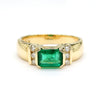 1.30 Carat Emerald Half Bezel East West Set 14K Gold Unisex Ring