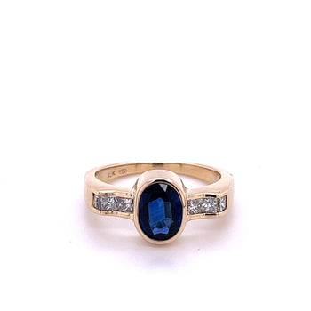 1.48 Carat Oval Cut Blue Sapphire With Princess Cut Diamond Ring in 18k Gold – Assay Jewelers