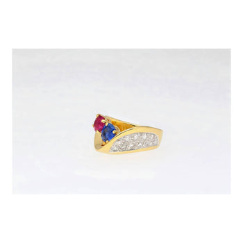 1.5 Carat Sapphire & Ruby with Diamond 18K Yellow Gold Crossover Statement Ring – Assay Jewelers