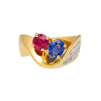 1.5 Carat Sapphire & Ruby with Diamond 18K Yellow Gold Crossover Statement Ring – Assay Jewelers