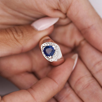 1.5 Carat Trillion Blue Sapphire & Diamond in 18K Gold Midi Ring – Assay Jewelers