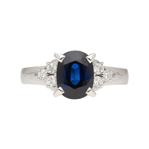 1.58 Carat Oval-Cut Blue Sapphire and Diamond Platinum Filigree Ring