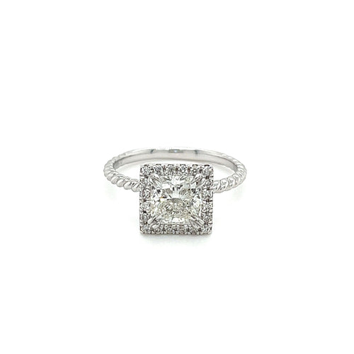 1.60 Carat Princess Cut Lab Grown Diamond Engagement Ring in 18K Rope Style Shank and Diamond Halo