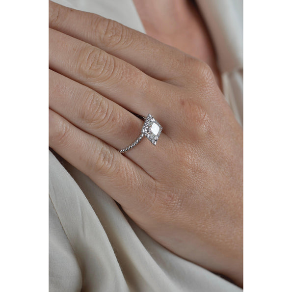 1.60 Carat Princess Cut Lab Grown Diamond Engagement Ring in 18K Rope Style Shank and Diamond Halo