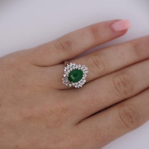 1.73 Carat Jadeite Jade Fei Cui & Diamond Halo Platinum Ballerina Filigree Ring