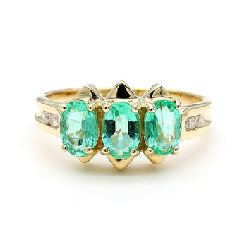 1.80 Carat Oval Emerald 3 Stone Ring in 14K Gold – Assay Jewelers