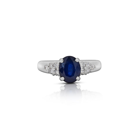 1.84 Carat Oval Cut Dark Blue Sapphire and Diamond Ring