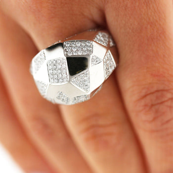 2 Carat Diamond Pave Geometric Bombé Dome 18k White Gold Ring – Assay Jewelers