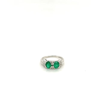 2-Stone 0.92CT TW Round Cut Natural Emerald Ring in 18k White Gold – Assay Jewelers