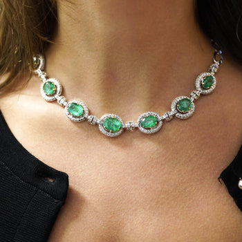 20 Carat Oval Cut Emerald & Rose-Cut Diamond Statement 18k Necklace – Assay Jewelers
