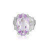 20.96 Carat Oval Light Pink Kunzite & Diamond in Platinum Filigree Cocktail Ring