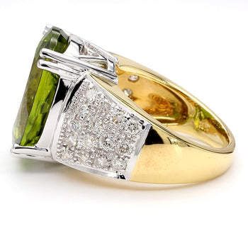 21.8 Carat Oval Green Peridot & Diamond 18K Gold Cocktail Ring – Assay Jewelers