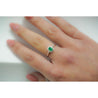 2/3 Carat Natural Emerald & Diamond Oval Halo Thin Band Ring in 18K White Gold