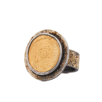 Bague en or 22K, ancienne pièce de l’Empire byzantin, Justinien Ier – Assay Jewelers