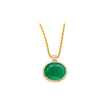 28.56 Carat Oval Cut Emerald & Diamond Halo 18K Gold Pendant Necklace – Assay Jewelers