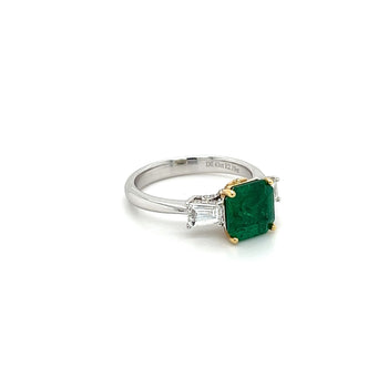 2.19 Carat Natural Emerald 3-Stone Ring with Baguette Diamond in 18K White Gold – Assay Jewelers