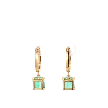 2.19 Carat Square Emerald & Diamond 18K Gold Dangling Huggie Earrings – Assay Jewelers