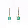 2.19 Carat Square Emerald & Diamond 18K Gold Dangling Huggie Earrings