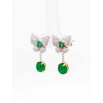 2.5 Carat Cabochon Cut Emerald and Diamond Butterfly Drop Earrings in 18K White Gold – Assay Jewelers