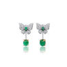 2.5 Carat Cabochon Cut Emerald and Diamond Butterfly Drop Earrings in 18K White Gold