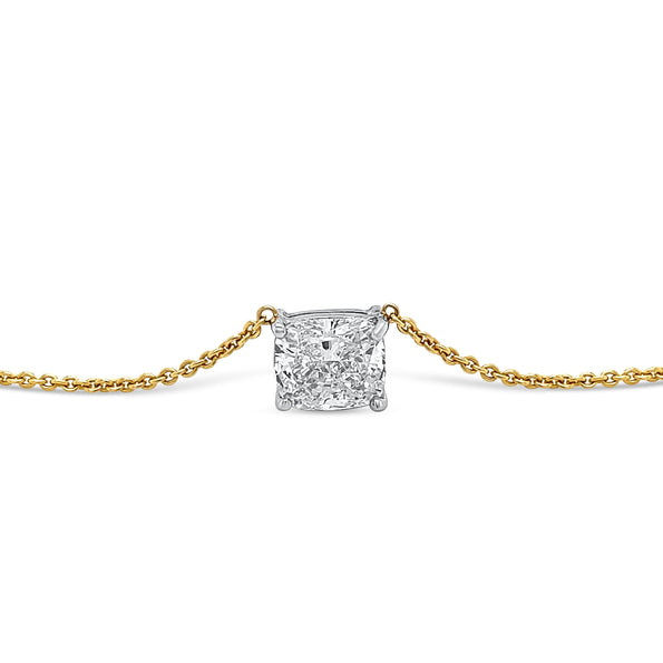 Collier flottant relié avec diamant de laboratoire taille Coussin 2,5 carats en or 18K