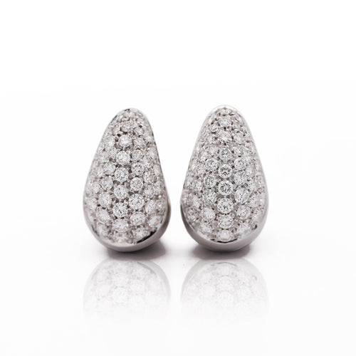 2.5 Carat Diamond Pave 18K White Gold Clip Hoop Cuff Earrings