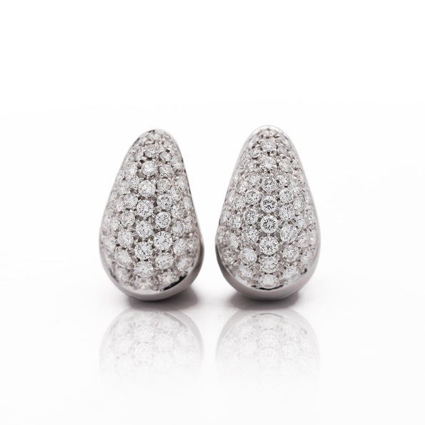 2.5 Carat Diamond Pave 18K White Gold Clip Hoop Cuff Earrings