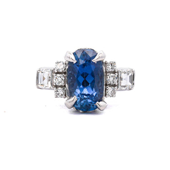 2.51 Carat Oval Blue Sapphire & Mixed Diamond Platinum Art Deco Ring – Assay Jewelers