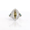 2.54 Carat Green Marquise & Blue Baguette Diamond Double Halo Openwork Ring