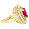 2.58 Carat Oval Thai Ruby & Triple Diamond Halo Retro Wide Frame Ring