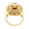 2.58 Carat Oval Thai Ruby & Triple Diamond Halo Retro Wide Frame Ring