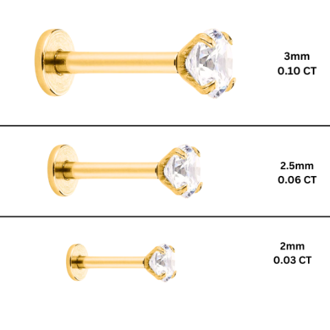 2.5mm Diamond in 14K Gold Flat Back Single Stud Earring