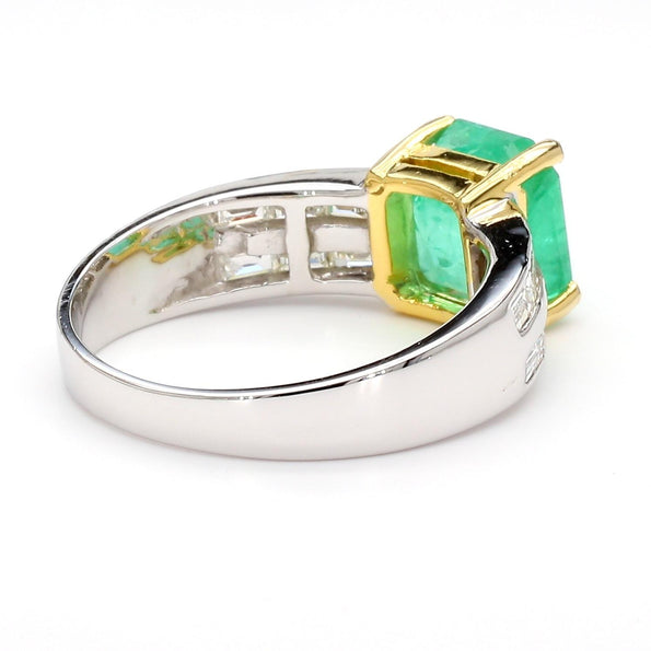 2.62 Carat Colombian Emerald Square and Diamond 14K White Gold Cocktail Ring